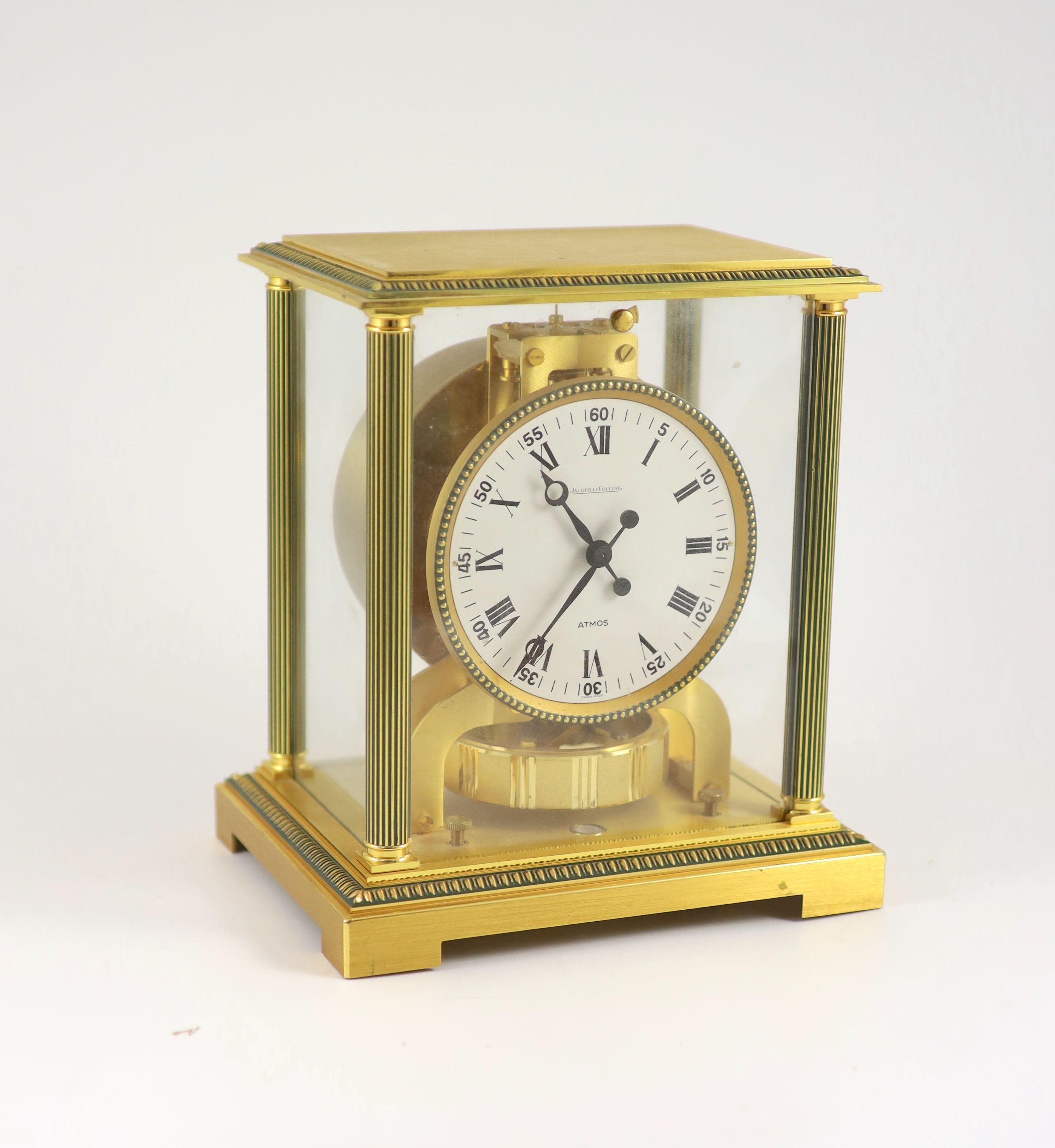 A Jaeger le Coultre gilt brass Atmos clock, clock width 21cm depth 16cm height 24cm